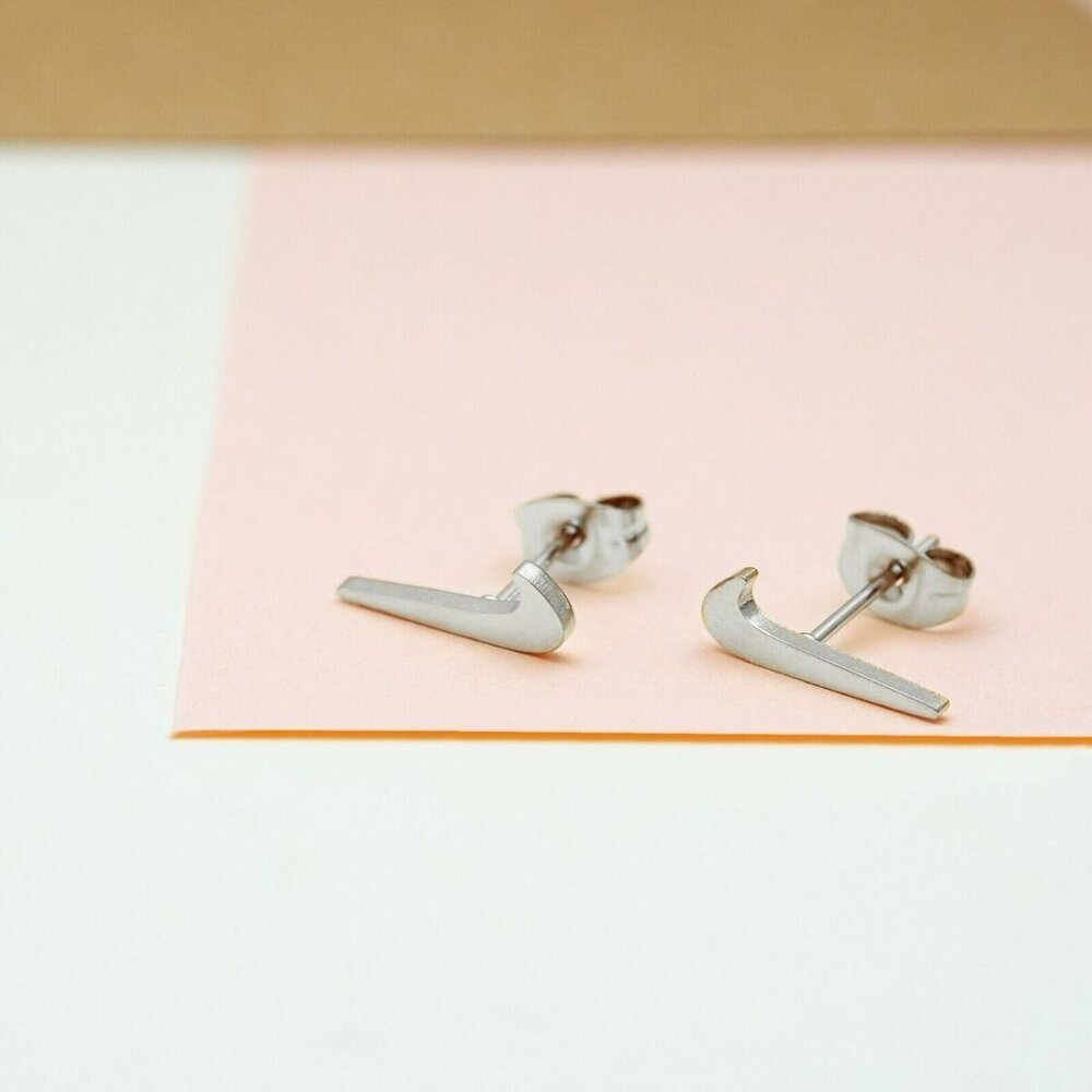 Nike Earrings - Swoosh Earrings - Silver Earrings - Stud Earrings - Tarnish Free